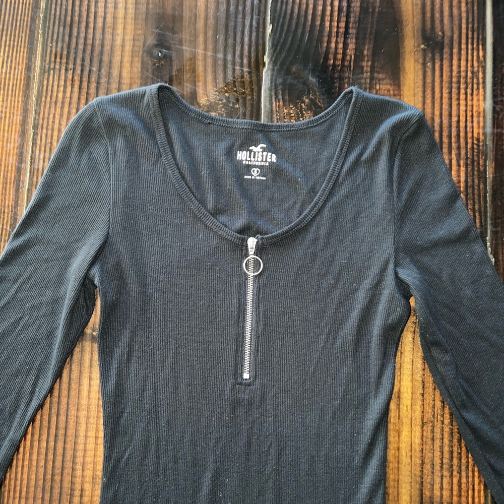Hollister Black Ribbed Bodysuit with Zipper